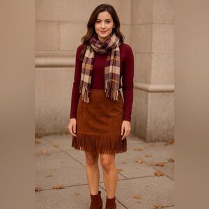 Elegant Burgundy Shirt and Suede Women's Skirt